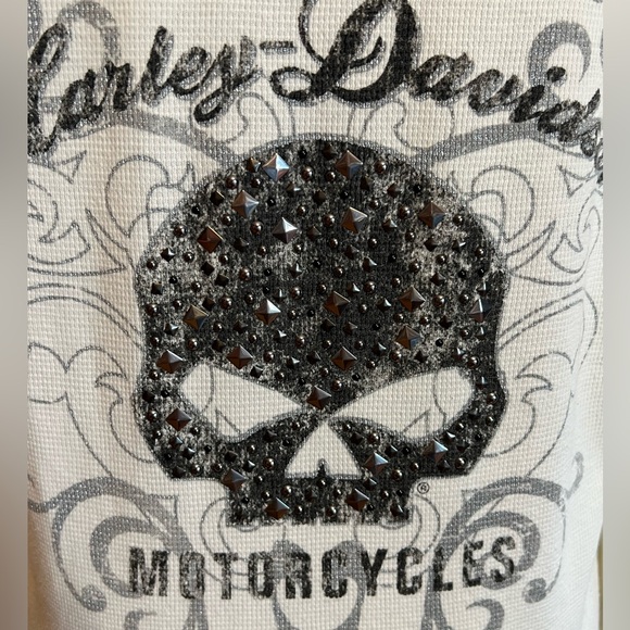 Harley-Davidson® Willie G Skull Ivory Laced Waffle Knit Henley Hoodie -L 💀 - Picture 4 of 14